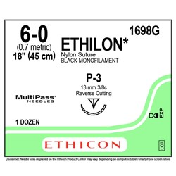 Sutures Ethilon Nylon 6/0 P-3 13mm 3/8 Prec RC 45cm Black