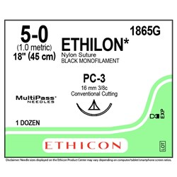 Sutures Ethilon Nylon 5/0 PC-3 16mm 3/8 Cutting 45cm Black