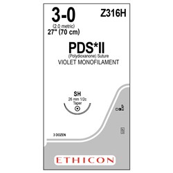 Sutures PDS II Ethicon 3/0 SH 26mm 1/2 Taper 70cm Violet