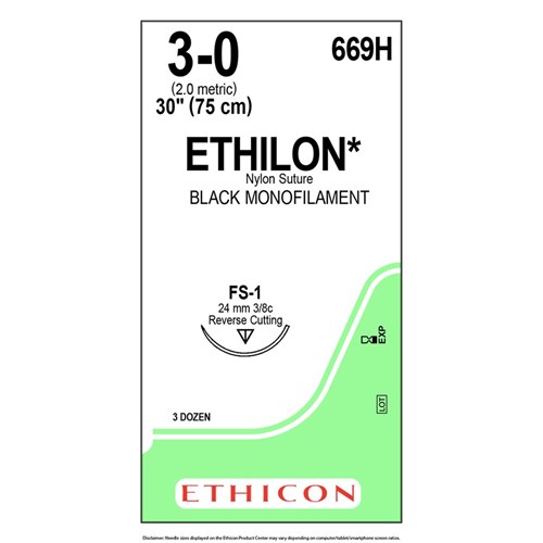 Sutures Ethilon Nylon 3/0 FS-1 24mm 3/8 RC 75cm Black