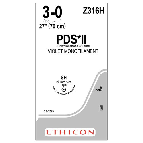 Sutures PDS II Ethicon 3/0 SH 26mm 1/2 Taper 70cm Violet