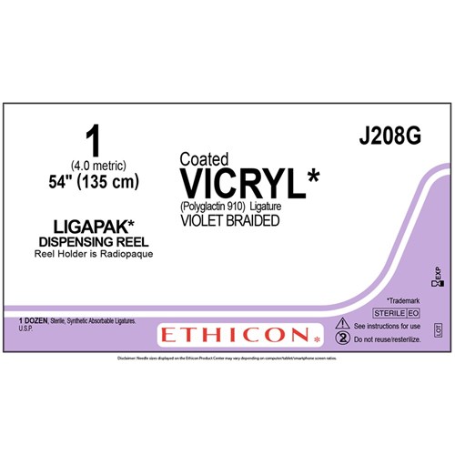 Sutures Vicryl Ethicon 1 135cm No Needle Ligapak Violet